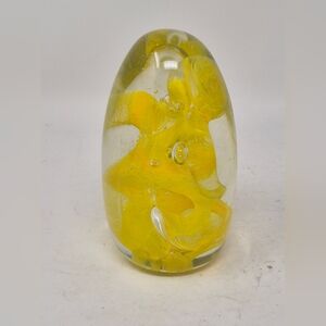 Yellow Swirl Art Glass Paperweight Egg